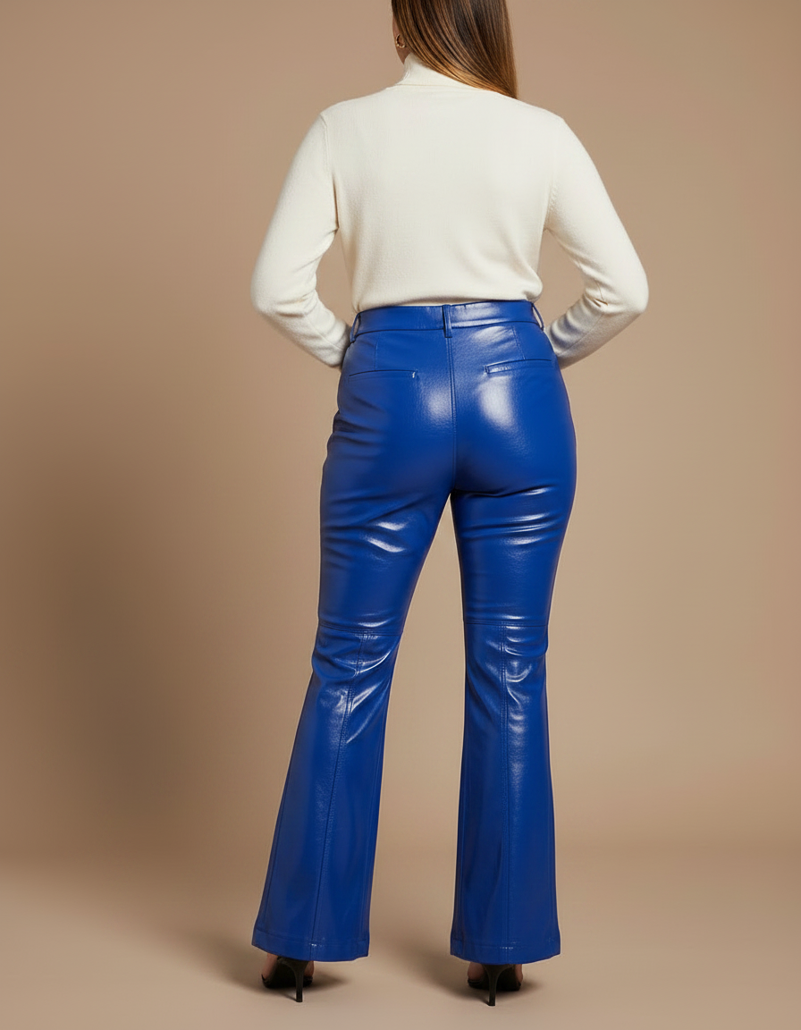 Pantalon Patte D'Éléphant Bleu Brillant Similicuir Taille Haute - Simili cuir - vue 2