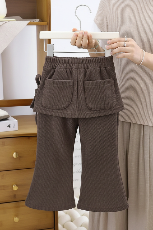 Pantalon Patte D'Éléphant Marron Côtelé Évasé Fille Confortable - Cordé - vue 2