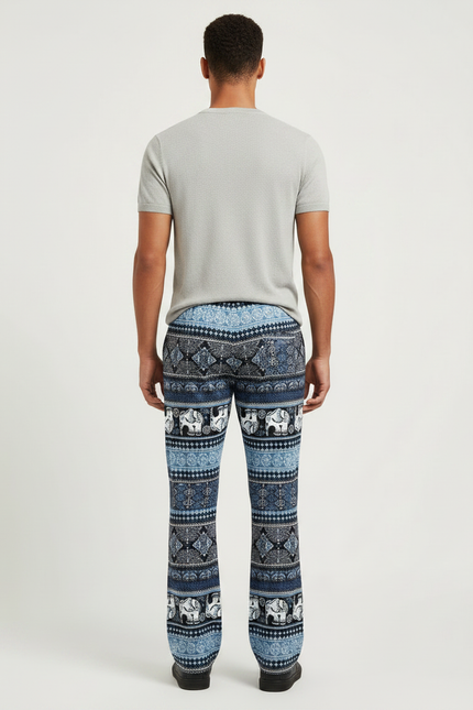 Pantalon Patte D'Éléphant Bleu Imprimé Ethnique Ample Confortable - Viscose - vue 2