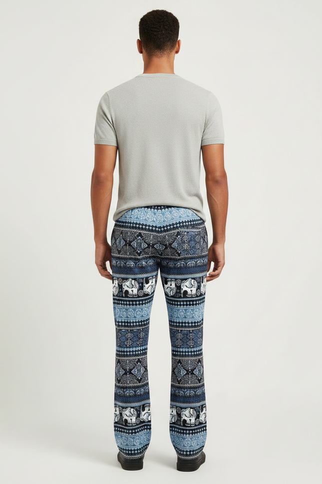 Pantalon Patte D'Éléphant Bleu Imprimé Ethnique Ample Confortable - Viscose - vue 2