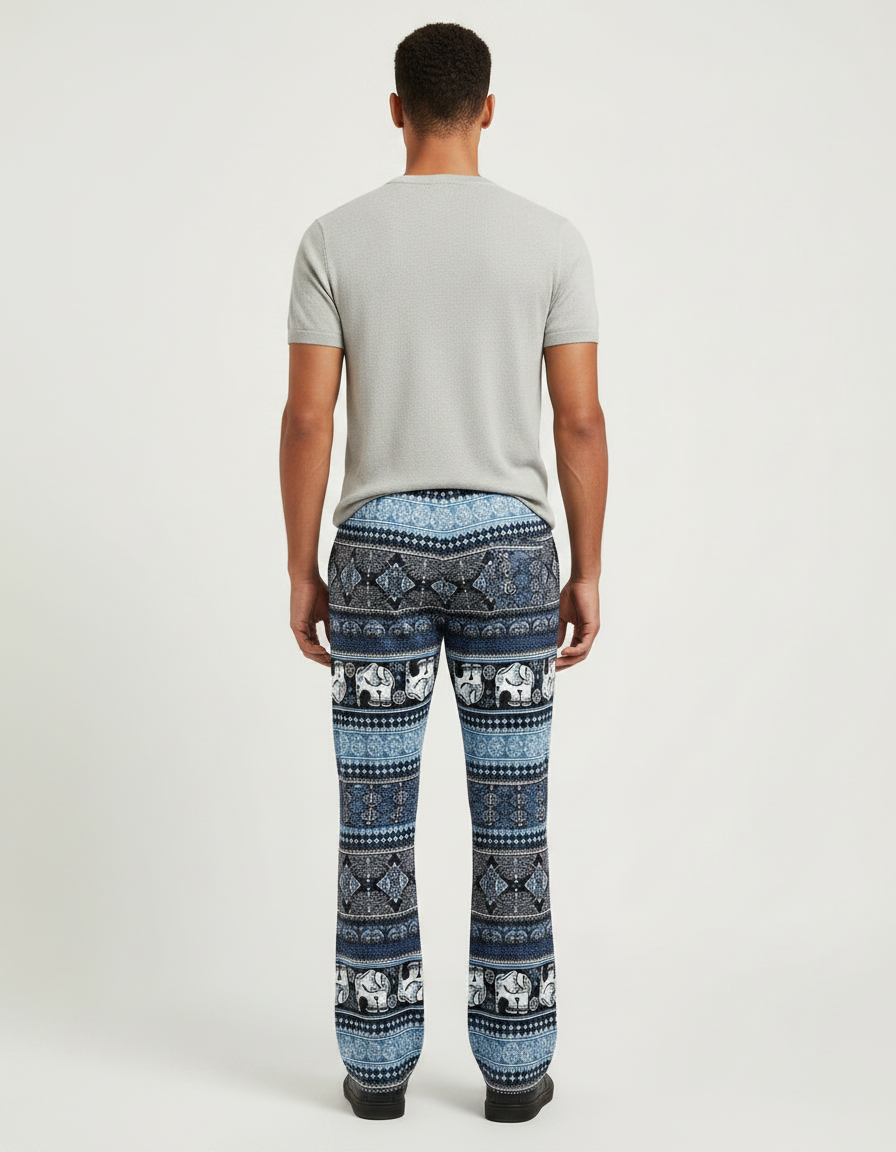 Pantalon Patte D'Éléphant Bleu Imprimé Ethnique Ample Confortable - Viscose - vue 2