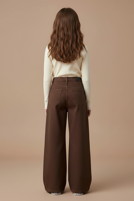 Pantalon Patte D'Éléphant Marron Ample Décontracté Fille - Jean - vue 2