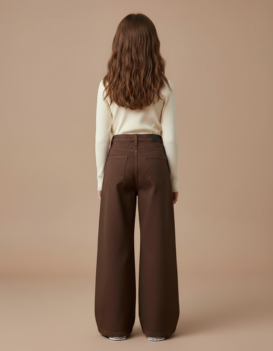 Pantalon Patte D'Éléphant Marron Ample Décontracté Fille - Jean - vue 2