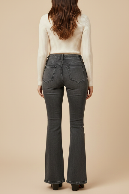 Pantalon Patte D'Éléphant Gris Délavé Taille Haute Stretch - Jean - vue 2