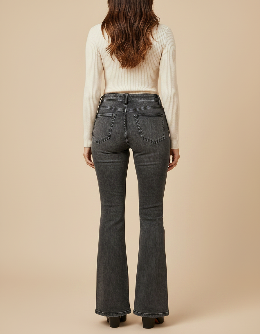 Pantalon Patte D'Éléphant Gris Délavé Taille Haute Stretch - Jean - vue 2