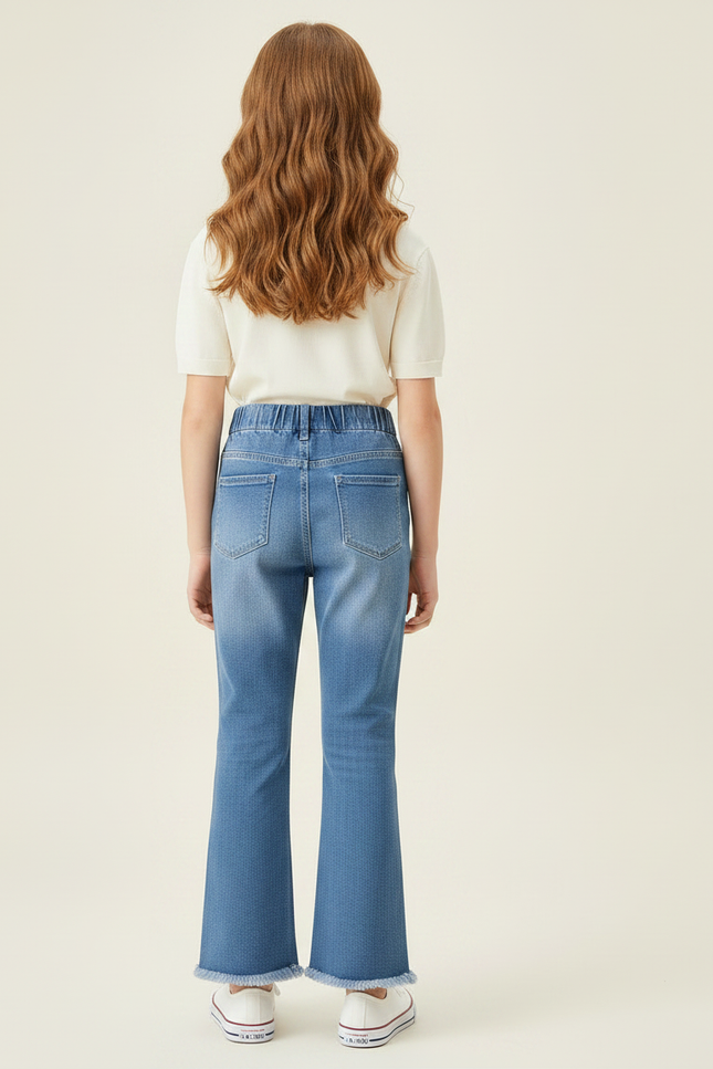 Pantalon Patte D'Éléphant Denim Bleu Élastique Perles Franges Fille - Jean - vue 2