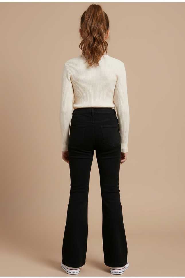 Pantalon Patte D'Éléphant Noir Coton Évasé Fille Simple - Jean - vue 2