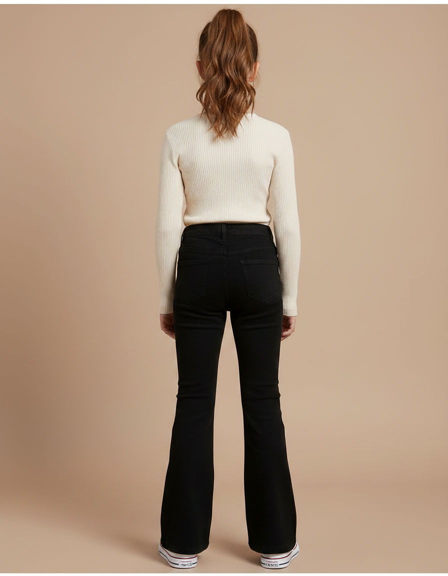 Pantalon Patte D'Éléphant Noir Coton Évasé Fille Simple - Jean - vue 2