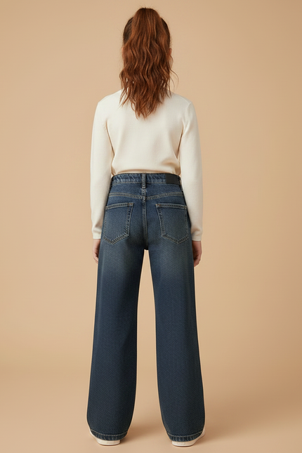 Pantalon Patte D'Éléphant Denim Large Nœud Élastique Fille - Marine Jean - vue 2