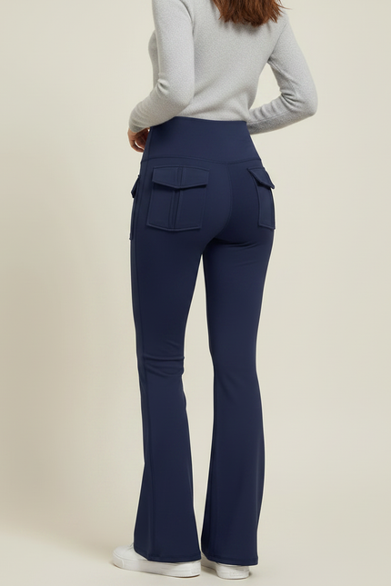 Pantalon Patte D'Éléphant Bleu Marine Cargo Taille Haute - Polyester - vue 2