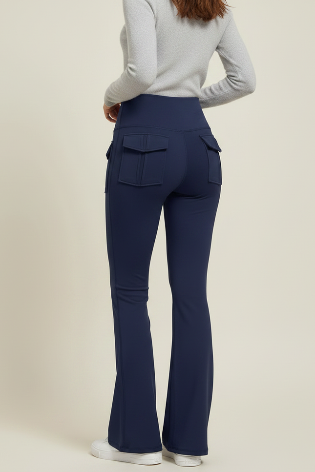 Pantalon Patte D'Éléphant Bleu Marine Cargo Taille Haute - Polyester - vue 2