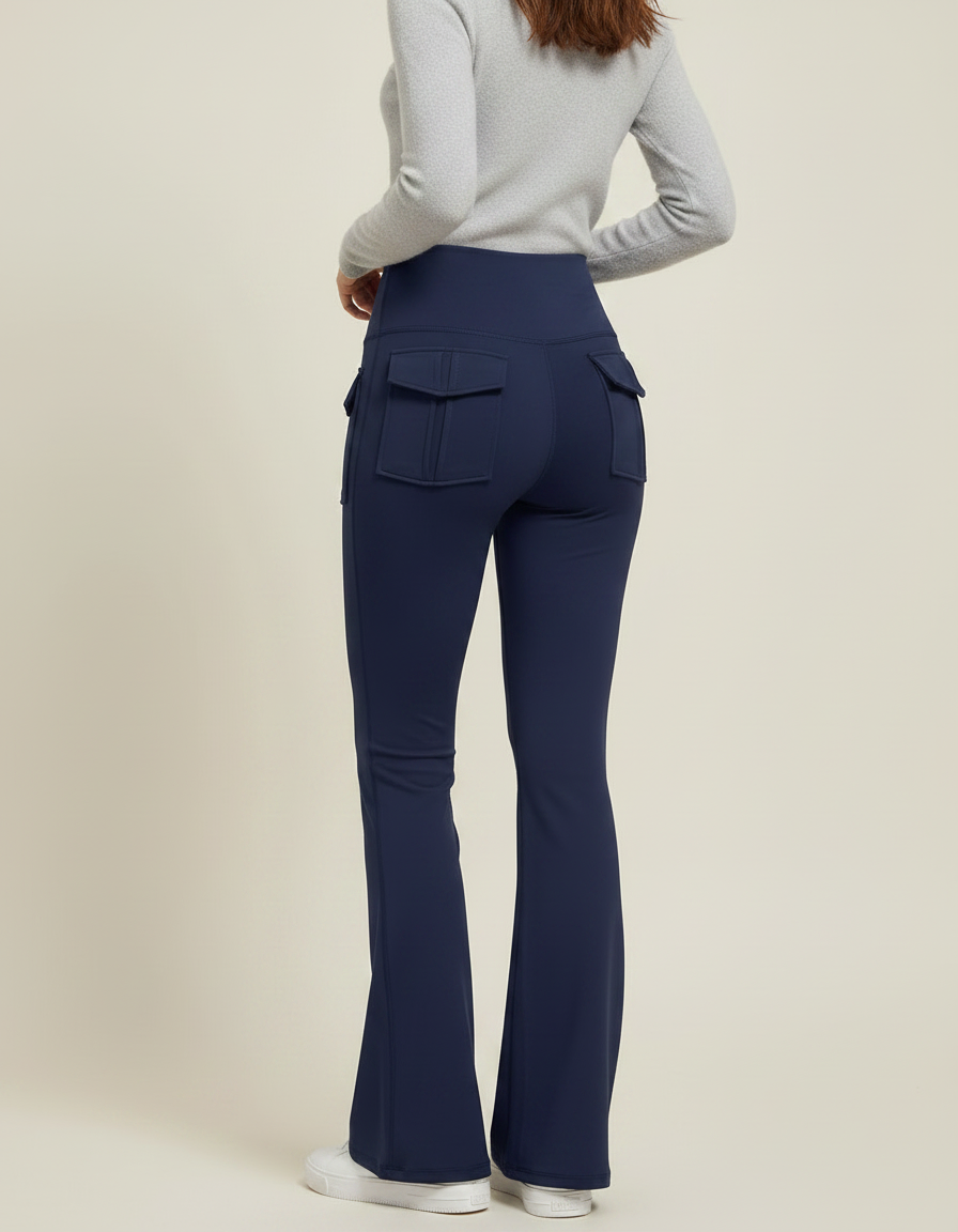 Pantalon Patte D'Éléphant Bleu Marine Cargo Taille Haute - Polyester - vue 2