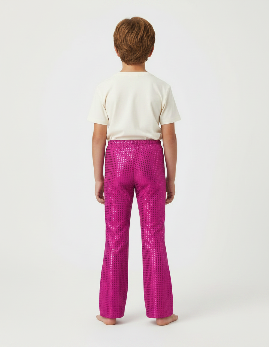 Pantalon Patte D'Éléphant Rose Fuchsia Pailleté Évasé Enfant - Polyester - vue 2