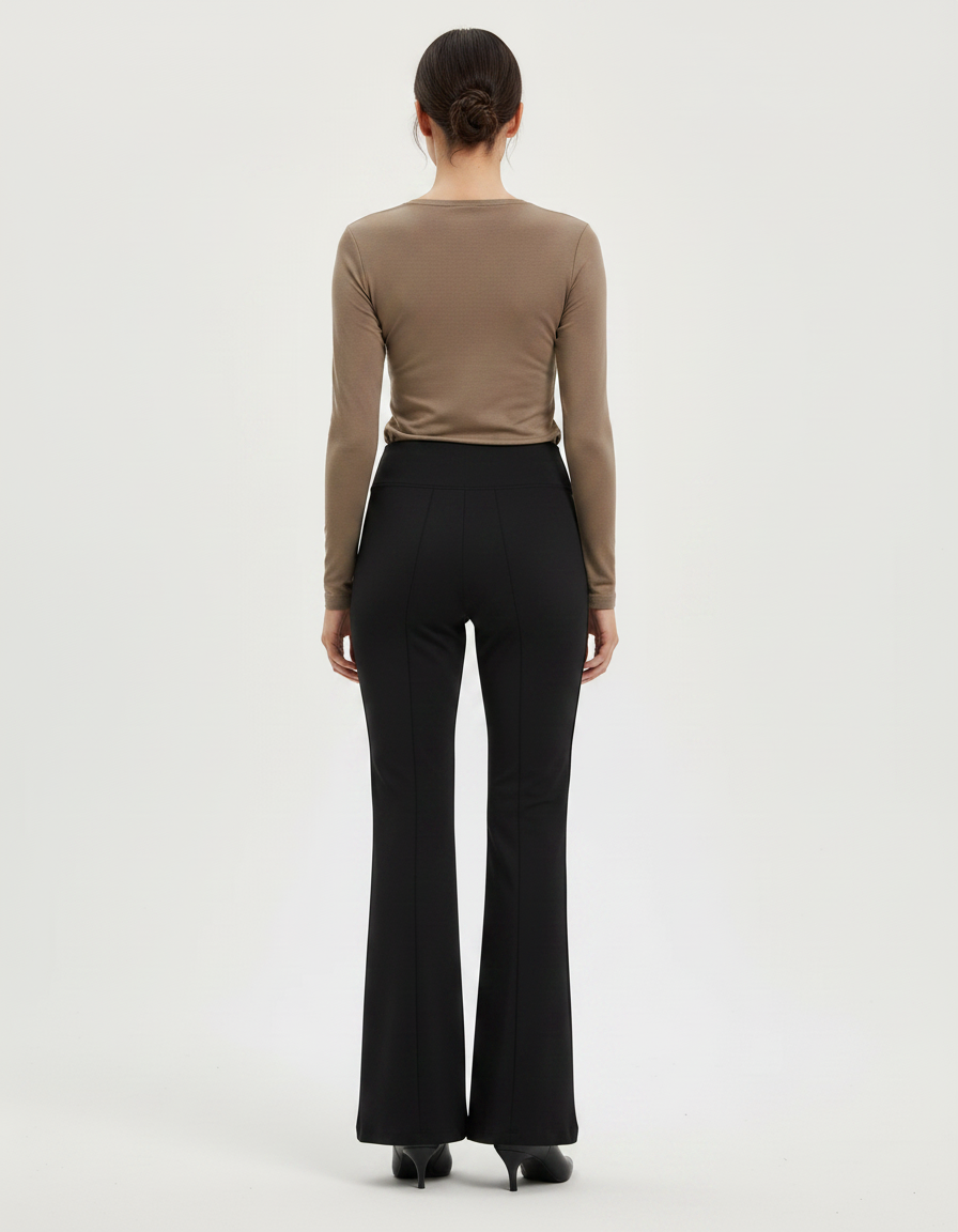 Pantalon Patte D'Éléphant Noir Évasé Taille Haute Confortable - Polyester - vue 2