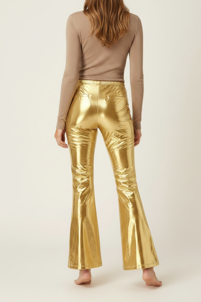 Pantalon Patte D'Éléphant Doré Brillant Métallique Évasé Disco - Polyester - vue 2