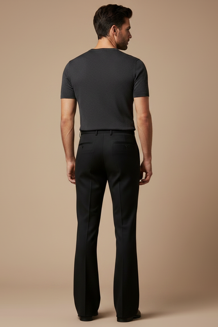 Pantalon Patte D'Éléphant Noir Ajusté Homme Élégant Classique - Gabardine - vue 2