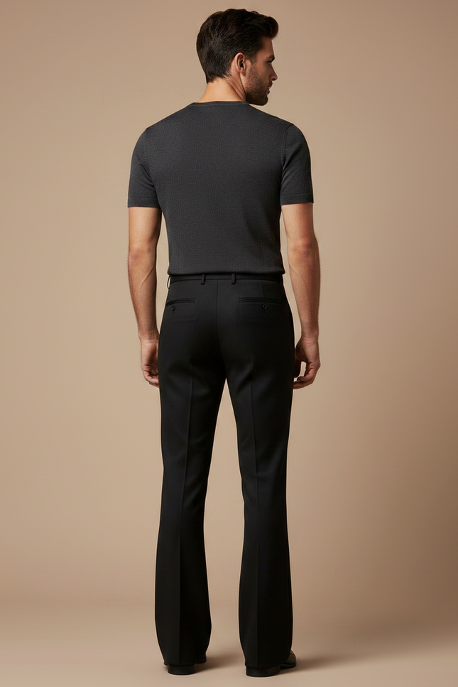 Pantalon Patte D'Éléphant Noir Ajusté Homme Élégant Classique - Gabardine - vue 2