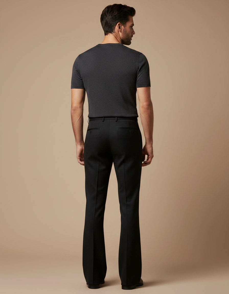 Pantalon Patte D'Éléphant Noir Ajusté Homme Élégant Classique - Gabardine - vue 2