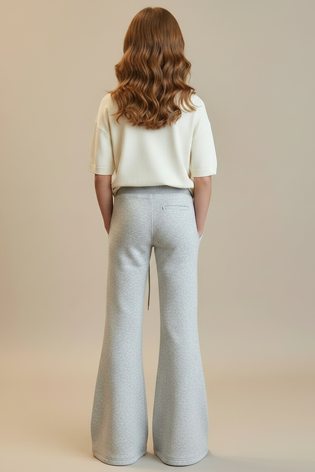 Pantalon Patte D'Éléphant Gris Chiné Ample Molleton Décontracté - vue 2