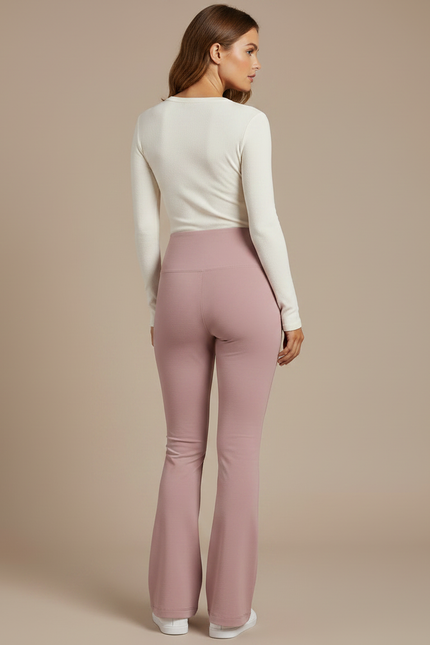 Pantalon Patte D'Éléphant Rose Poudré Taille Haute Évasé Confortable - Maille - vue 2