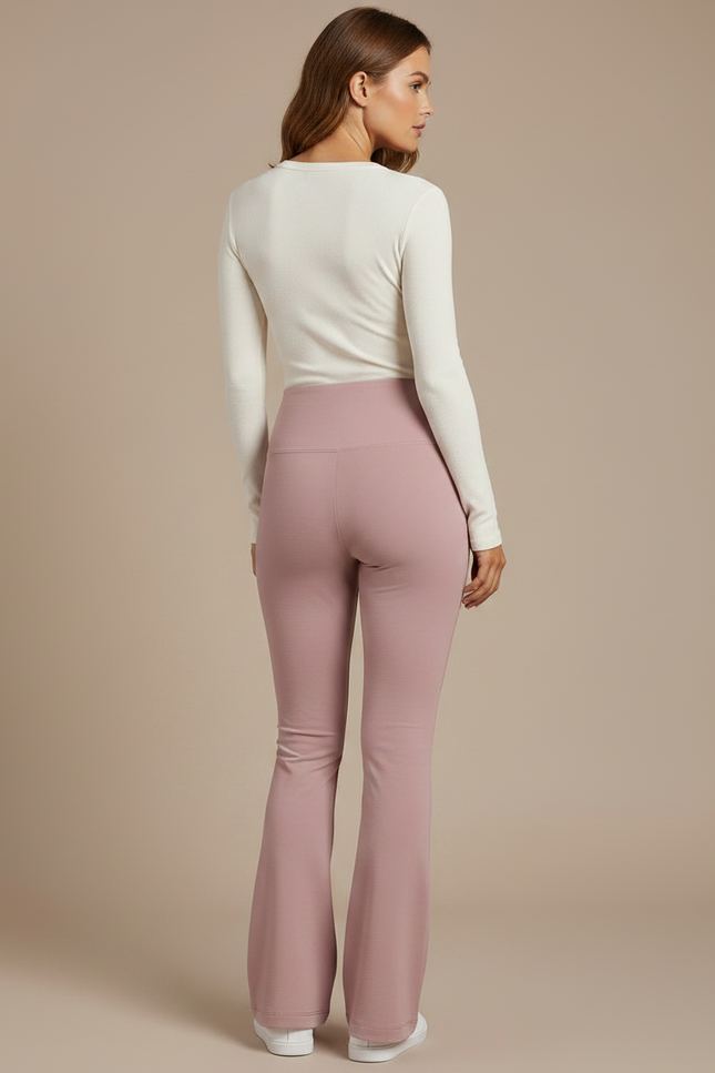 Pantalon Patte D'Éléphant Rose Poudré Taille Haute Évasé Confortable - Maille - vue 2