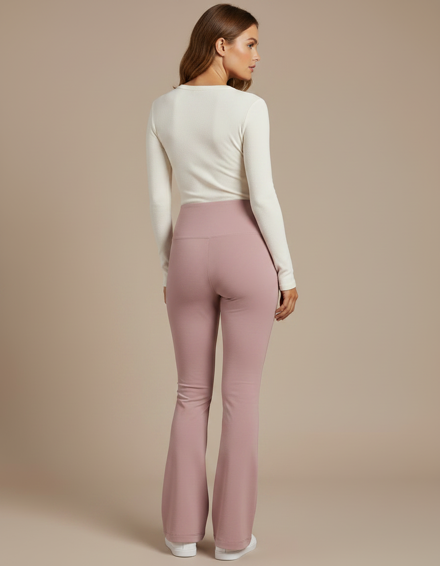Pantalon Patte D'Éléphant Rose Poudré Taille Haute Évasé Confortable - Maille - vue 2