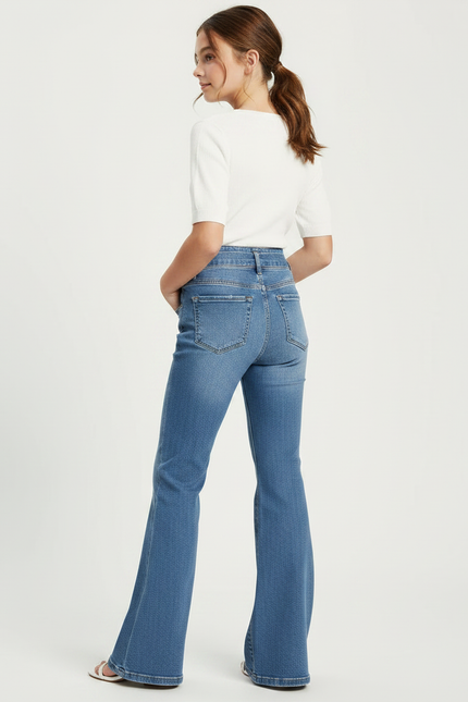 Pantalon Patte D'Éléphant Bleu Denim Taille Haute Ceinture Évasé - Jean - vue 2