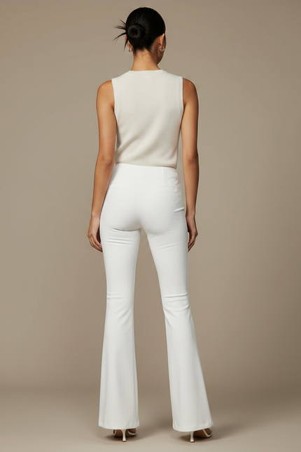 Pantalon Patte D'Éléphant Blanc Découpes Latérales Stretch Femme - Maille - vue 2