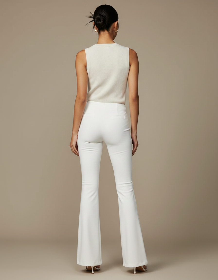 Pantalon Patte D'Éléphant Blanc Découpes Latérales Stretch Femme - Maille - vue 2