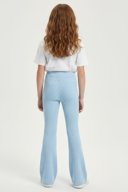 Pantalon Patte D'Éléphant Côtelé Bleu Clair Tricot Fille - Maille - vue 2
