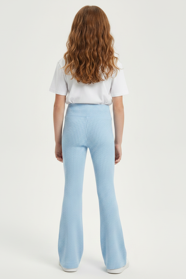 Pantalon Patte D'Éléphant Côtelé Bleu Clair Tricot Fille - Maille - vue 2