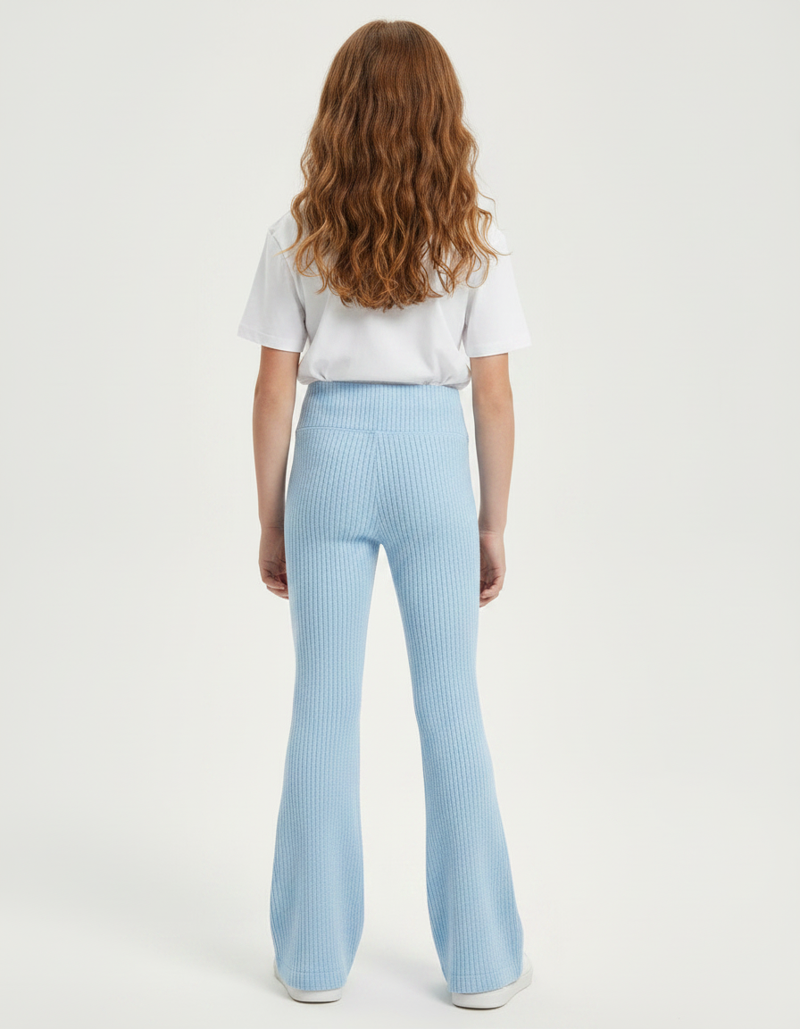 Pantalon Patte D'Éléphant Côtelé Bleu Clair Tricot Fille - Maille - vue 2