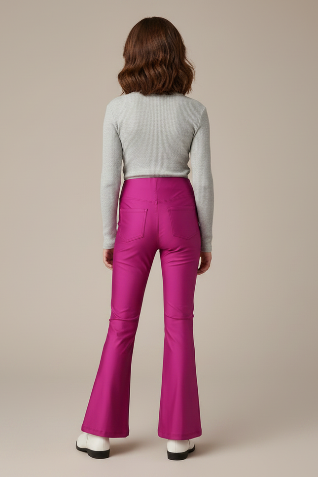 Pantalon Patte D'Éléphant Fuschia Brillant Similicuir Évasé - Rose Simili cuir - vue 2