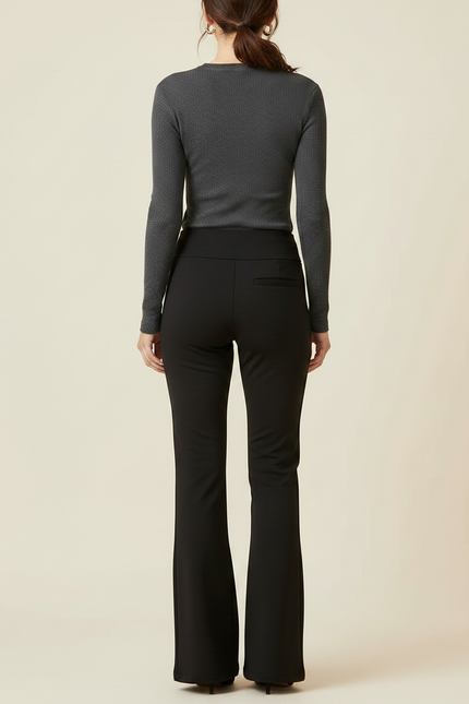 Pantalon Patte D'Éléphant Noir Uni Confortable Taille Haute - Polyester - vue 2