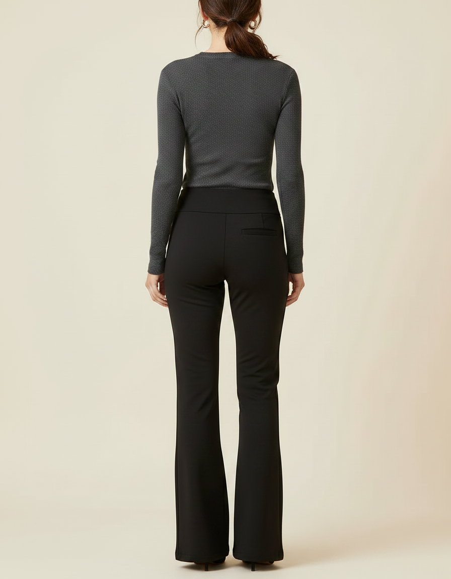Pantalon Patte D'Éléphant Noir Uni Confortable Taille Haute - Polyester - vue 2