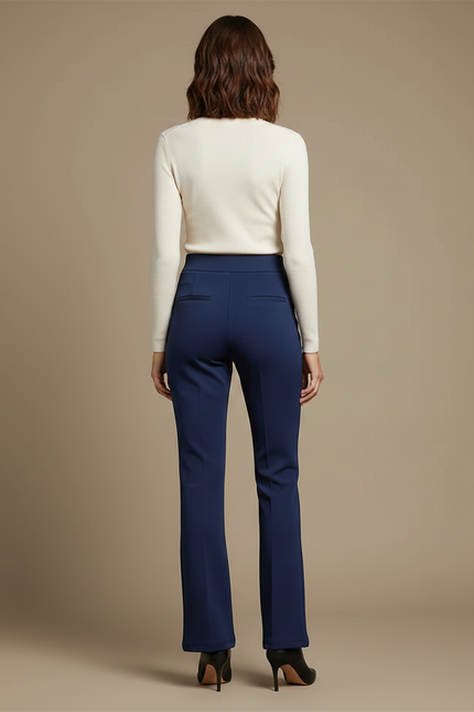 Pantalon Patte D'Éléphant Bleu Marine Élégant Taille Haute - Maille - vue 2