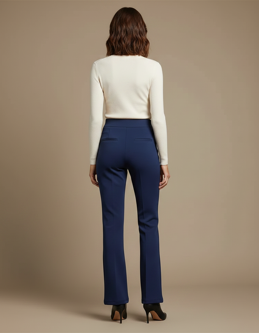 Pantalon Patte D'Éléphant Bleu Marine Élégant Taille Haute - Maille - vue 2