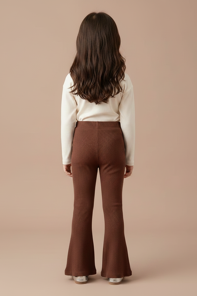 Pantalon Patte D'Éléphant Marron Côtelé Évasé Enfant Décontracté - Cordé - vue 2
