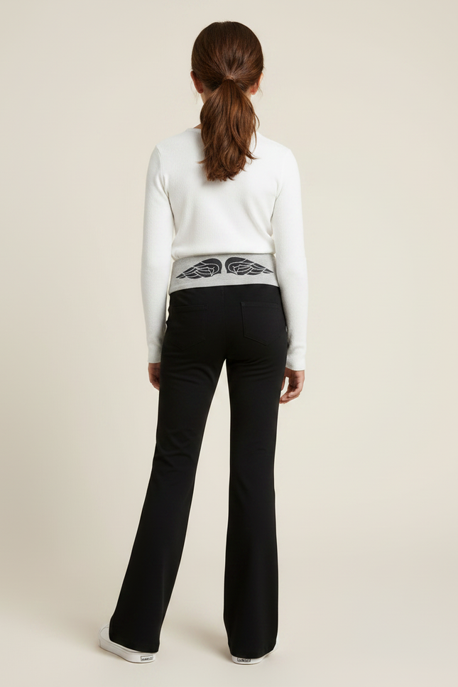 Pantalon Patte D'Éléphant Noir Ailes Grises Confortable Fille - Maille - vue 2