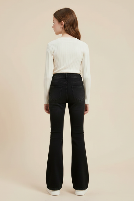 Pantalon Patte D'Éléphant Noir Jean Évasé Décontracté Fille - vue 2