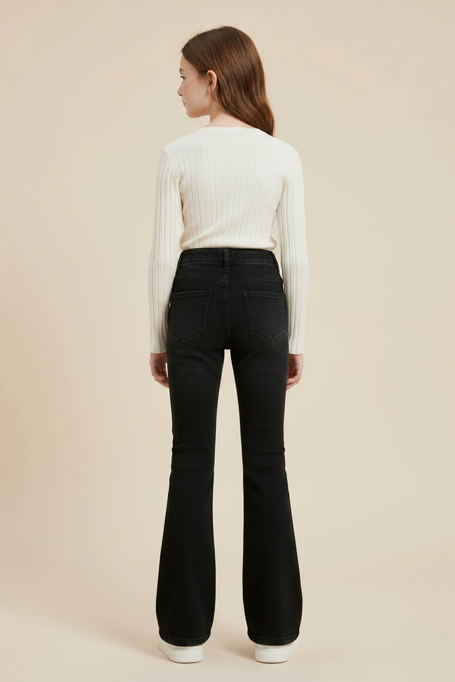 Pantalon Patte D'Éléphant Noir Jean Évasé Décontracté Fille - vue 2