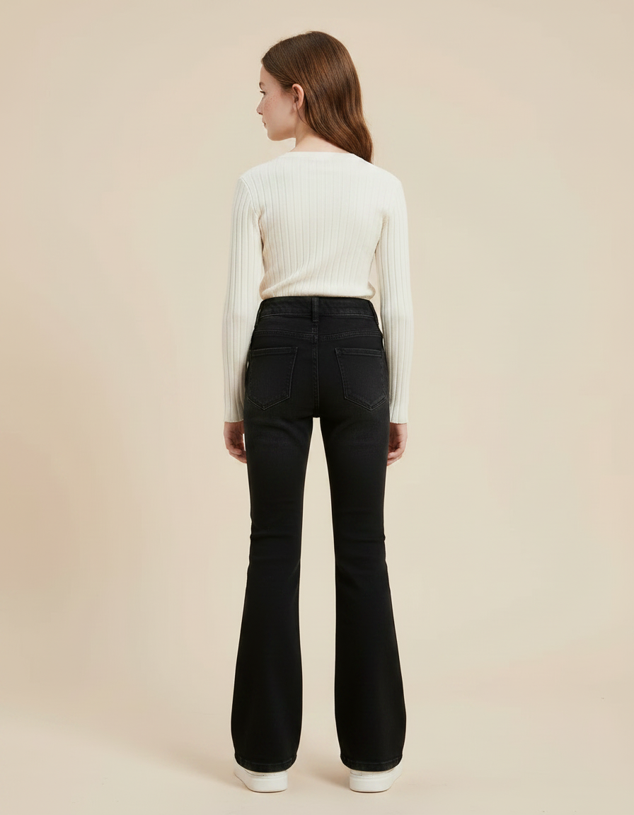 Pantalon Patte D'Éléphant Noir Jean Évasé Décontracté Fille - vue 2