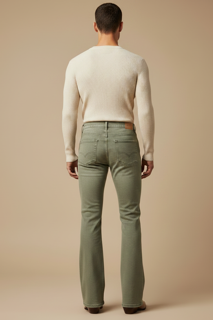 Pantalon Patte D'Éléphant Vert Kaki Denim Coupe Évasée Homme - Jean - vue 2