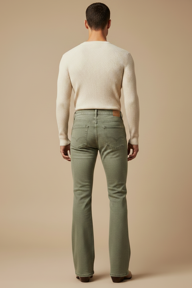 Pantalon Patte D'Éléphant Vert Kaki Denim Coupe Évasée Homme - Jean - vue 2