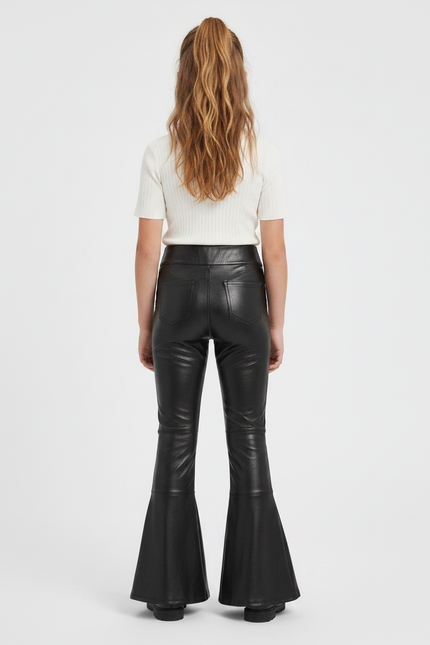 Pantalon Patte D'Éléphant Noir Simili Cuir Évasé Brillant Fille - vue 2