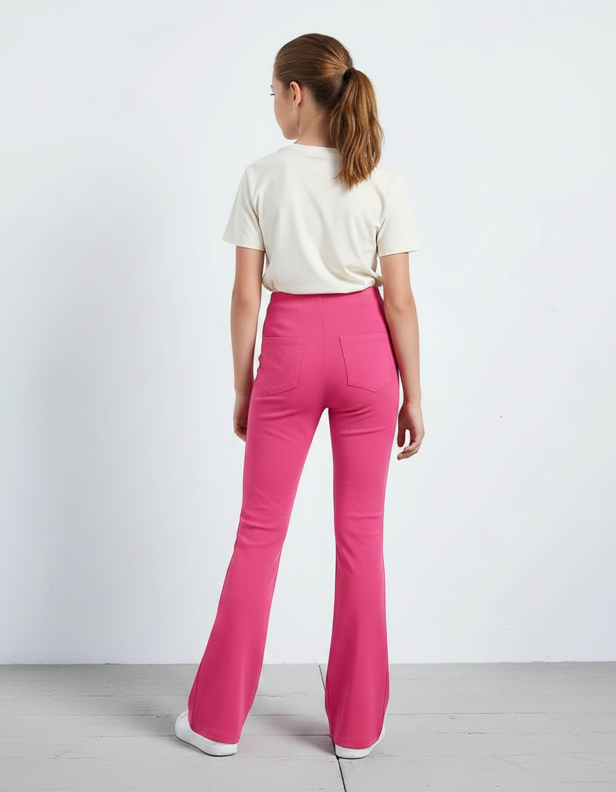 Pantalon Patte D'Éléphant Rose Vif Élastique Confortable Fille - Maille - vue 2