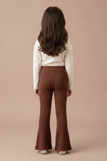 Pantalon Patte D'Éléphant Marron Côtelé Évasé Enfant Décontracté - Cordé - vue 2