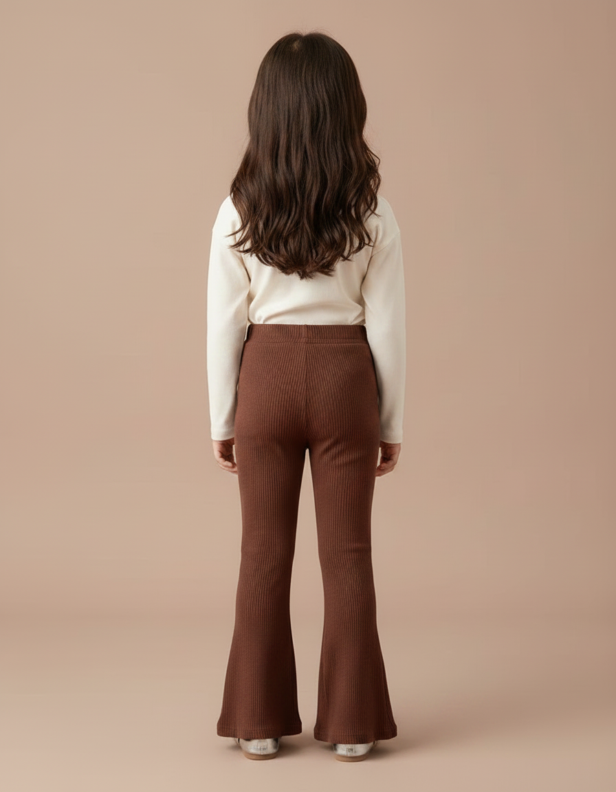 Pantalon Patte D'Éléphant Marron Côtelé Évasé Enfant Décontracté - Cordé - vue 2