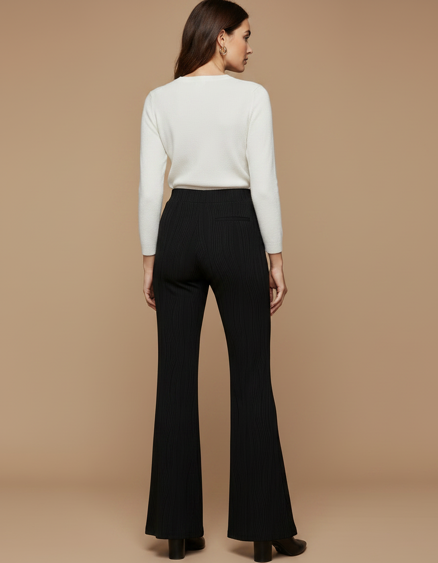 Pantalon Patte D'Éléphant Noir Texturé Fluide Confortable - Maille - vue 2