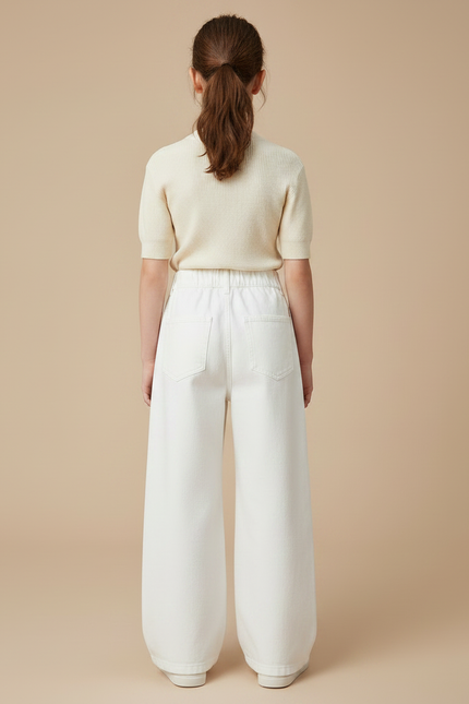 Pantalon Patte D'Éléphant Blanc Ample Coton Décontracté Enfant - Jean - vue 2